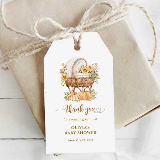 Étiquettes-cadeau Citrouille d'automne Merci de Baby shower neutre
