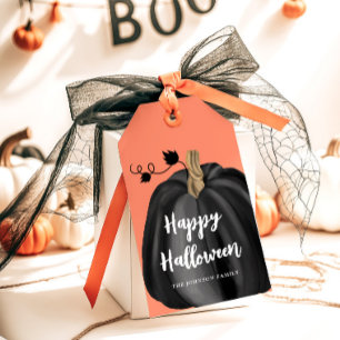 Étiquettes-cadeau Citrouille de script orange mignon Halloween