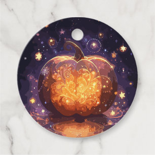 Étiquettes Cadeau Citrouille d'Halloween et étoiles magiques