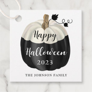 Étiquettes Cadeau Citrouille mignonne noire et blanche Joyeux Hallow