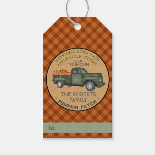 Étiquettes-cadeau Citrouille Patch Farm Rustic Automne Plaid Camion  (Devant)