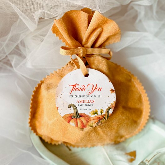 Étiquettes Cadeau Citrouille rond Gold Orange