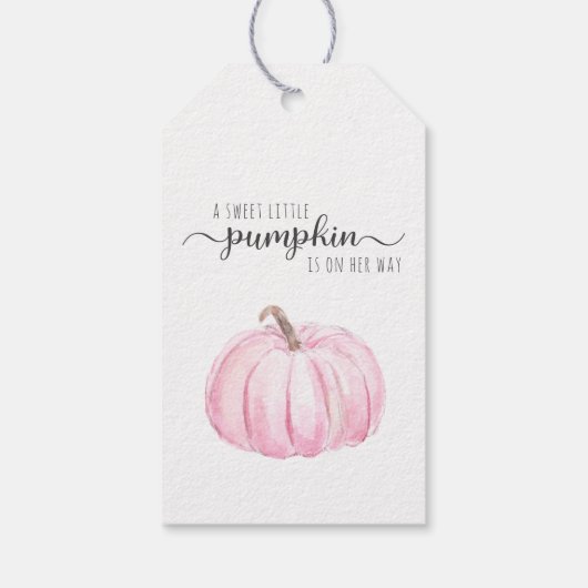 Étiquettes-cadeau Citrouille rose Aquarelle Bébé Fille Douche Merci (Dos)