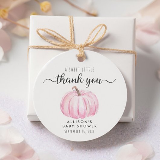 Étiquettes Cadeau Citrouille rose bébé fille douche Merci
