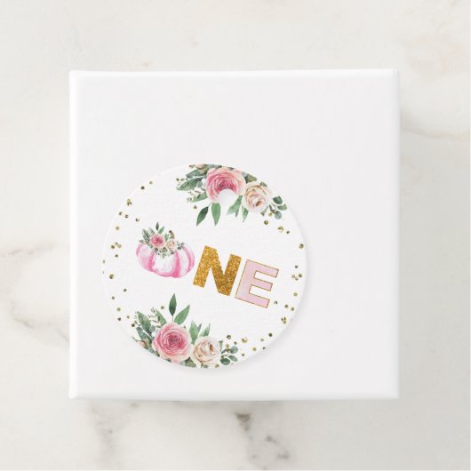 Étiquettes Cadeau Citrouille Rose or Floral automne fille premier an (En situation)