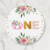 Étiquettes Cadeau Citrouille Rose or Floral automne fille premier an (Devant)