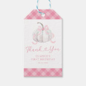 Étiquettes-cadeau Citrouille rose Preppy Anniversaire Merci (Devant)
