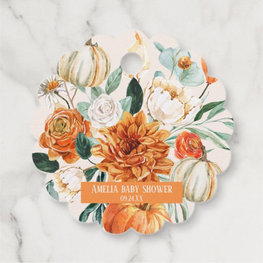 Étiquettes Cadeau Citrouille rustique Automne fleuri Baby shower d'a (Dos)