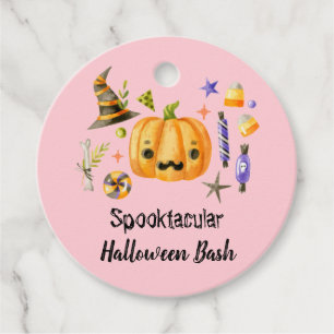 Étiquettes Cadeau Citrouille Spooktacular Halloween Bash Party rose