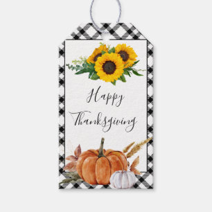 Étiquettes-cadeau Citrouille Tournesol de Thanksgiving Aquarelle Rus