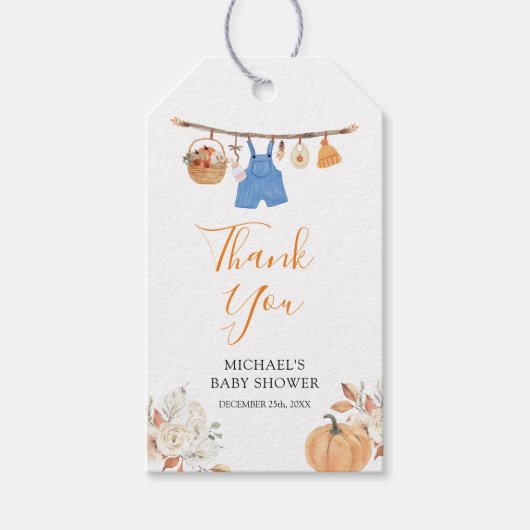 Étiquettes-cadeau Citrouille Vêtements d'automne Baby shower d'autom (Devant)