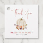 Étiquettes Cadeau Citrouilles blancs & Fleurs Mariage Merci (Devant)
