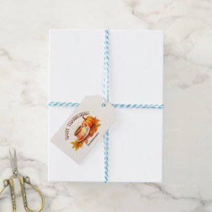 Étiquettes-cadeau Citrouilles d'aquarelle et café