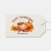 Étiquettes-cadeau Citrouilles d'aquarelle et café (Devant (Horizontal))