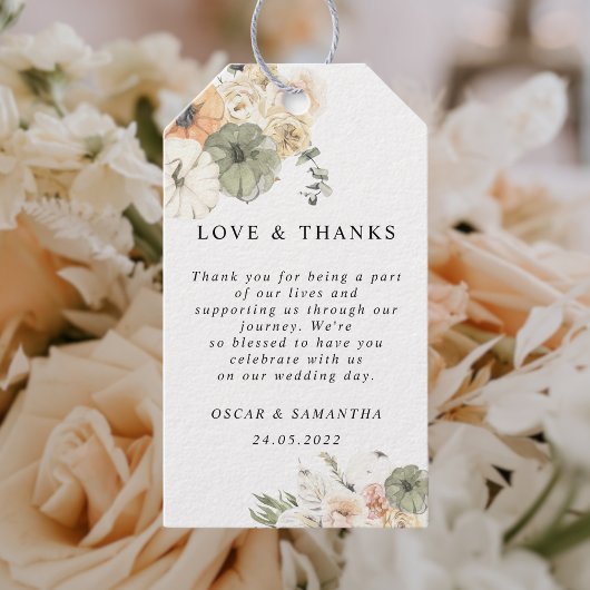 Étiquettes-cadeau Citrouilles et fleurs d'aquarelle modernes