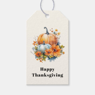 Étiquettes-cadeau Citrouilles et fleurs d'automne Thanksgiving