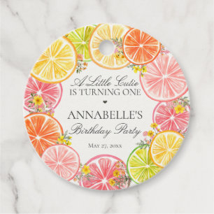 Étiquettes Cadeau Citrus Floral Little Cutie Anniversaire Fête Cercl