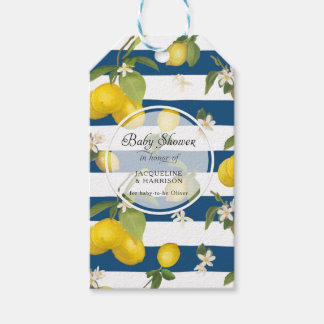 Étiquettes-cadeau Citrus Lemon Floral Folithe Marine Merci à bande