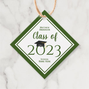Étiquettes Cadeau Classe de 2023 Elégant Forest Green Graduation