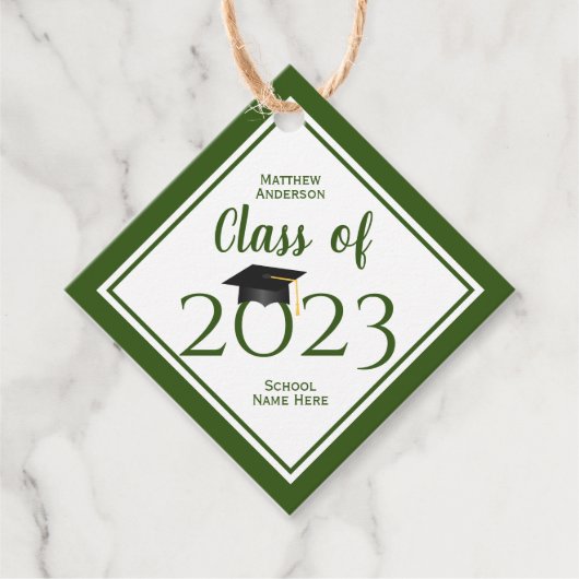 Étiquettes Cadeau Classe de 2023 Elégant Forest Green Graduation (Devant)