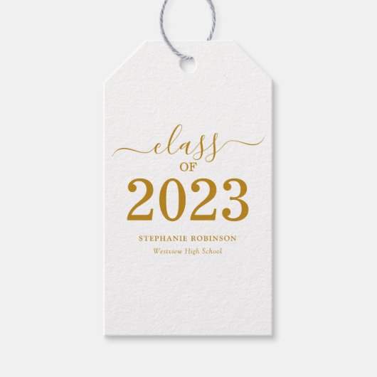 Étiquettes-cadeau Classe de 2023 Gold Script Graduation (Devant)