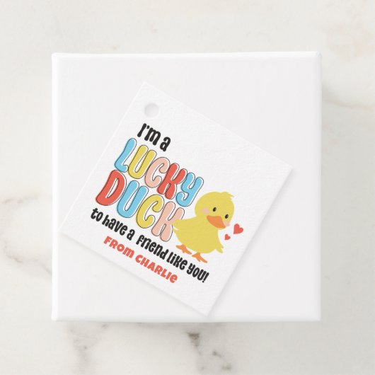 Étiquettes Cadeau Classe Valentines Lucky Duck Rubber Ducky (En situation)