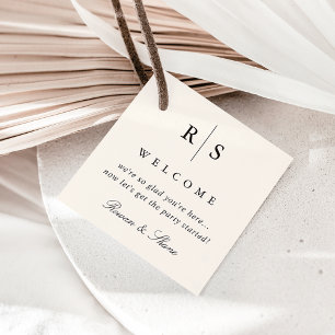 Étiquettes Cadeau Classic Black & Ecru Monogram Mariage Bienvenue Ta