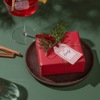 Étiquettes-cadeau Classic Christmas Green Red Stripes 