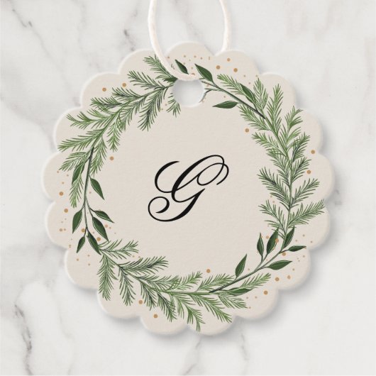 Étiquettes Cadeau Classic Custom Monogram Pine Wreath cadeau de Noël (Devant)