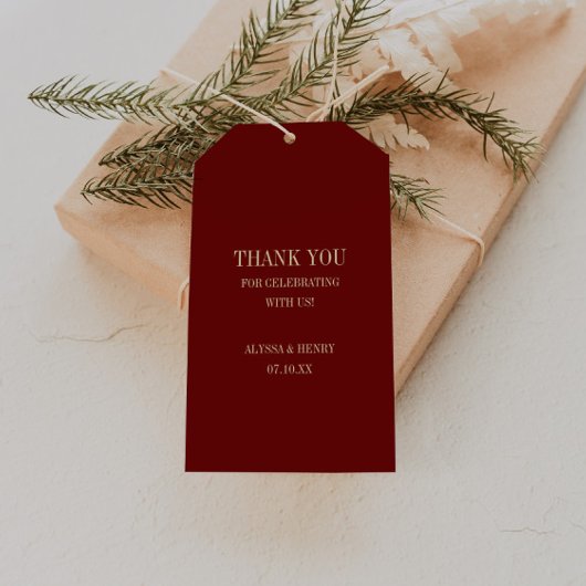 Étiquettes-cadeau Classic Dark Red Monogram Wedding Thank You