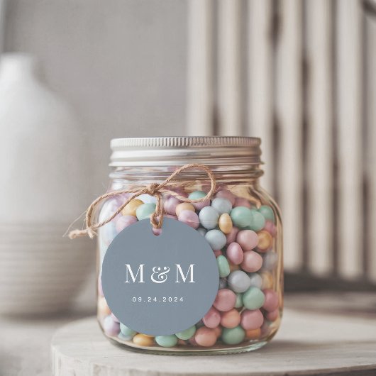 Étiquettes Cadeau Classic Dusty Blue Monogram Typography Wedding