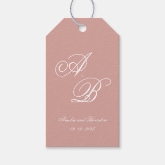 Étiquettes-cadeau Classic Dusty Rose & White Monogram Script Wedding