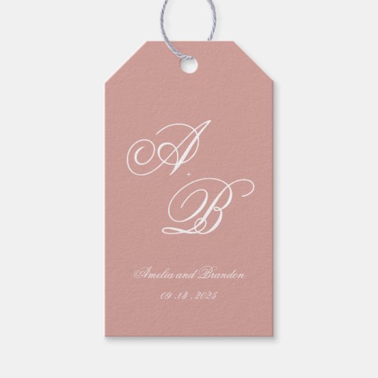 Étiquettes-cadeau Classic Dusty Rose & White Monogram Script Wedding (Devant)