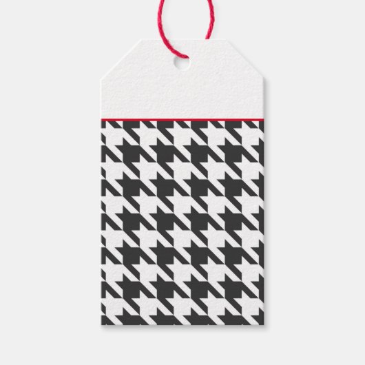 Étiquettes-cadeau Classic Houndstooth noir blanc rouge intemporel (Devant)