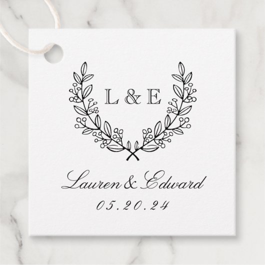 Étiquettes Cadeau Classic Laurel Mariage Monogramme initial (Devant)