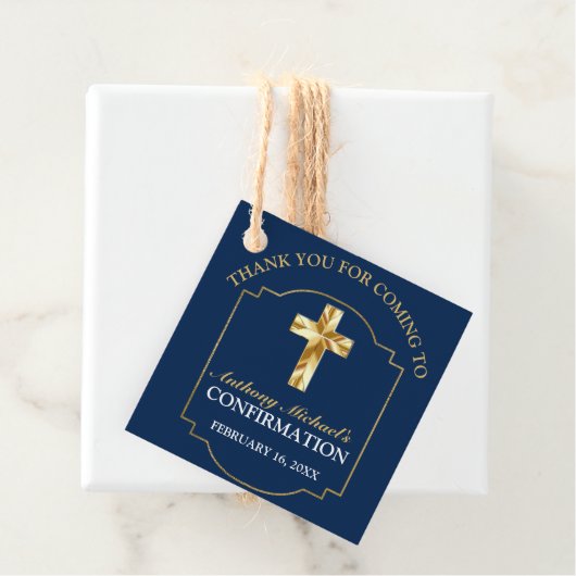 Étiquettes Cadeau Classic Navy Blue Gold Boys Confirmation Cadeau Ta (En situation)