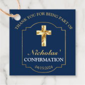 Étiquettes Cadeau Classic Navy Blue Gold Boys Confirmation Merci (Devant)