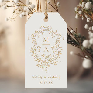 Étiquettes-cadeau Classic or Français Floral Crest Mariage