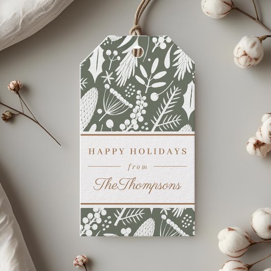 Étiquettes-cadeau Classic Sage Noël Foliage Joyeux Vacances