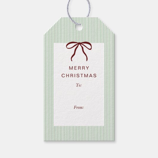 Étiquettes-cadeau Classic Stripes Red Bow Merry Christmas (Devant)