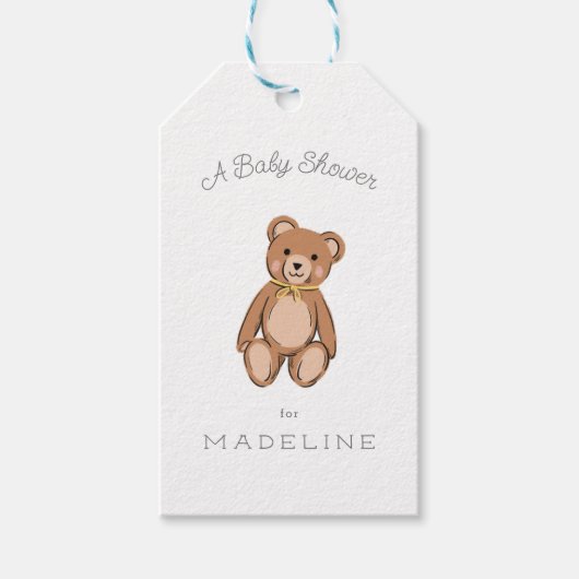 Étiquettes-cadeau Classic Teddy Bear Baby shower Jaune (Devant)
