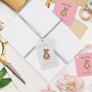 Étiquettes-cadeau Classic Teddy Bear Baby shower rose