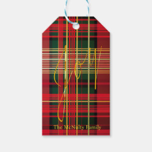 Étiquettes-cadeau Classique Plaid Tartan 'Joy' Calligraphie décorati