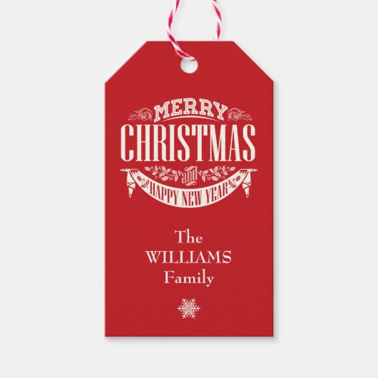 Étiquettes-cadeau Classique Rouge Joyeux Noël Photo (Devant)