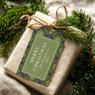 Étiquettes-cadeau Classique Simple Vert Plaid Noël
