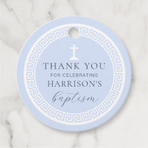 Étiquettes Cadeau Clé grecque Merci Baptême Bleu