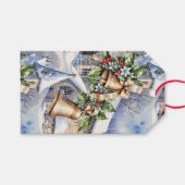 Étiquettes-cadeau Cloches d'or du jour de Noël (Devant (Horizontal))