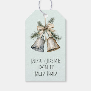 Étiquettes-cadeau Cloches en argent de la Monnaie de Noël avec Bow