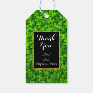 Étiquettes-cadeau Cloches vertes avec Merci de cadre à huile d'or FA
