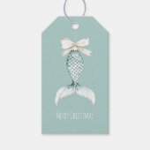 Étiquettes-cadeau Coastal Christmas Mermaid Bow Blue Beach Ocean (Devant)